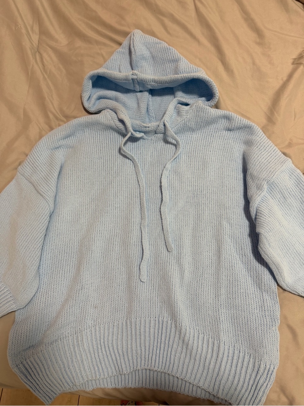 Light Blue unisex Knit Hoodie Sweater